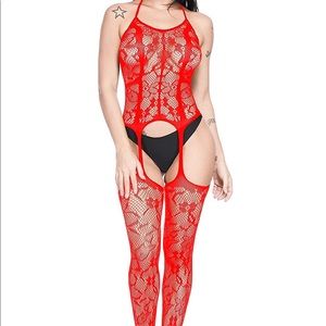 NEW LACE FISHNET MESH LINGERIE BODYSUIT/STOCKING